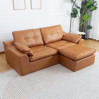Faux Leather L-Shaped Sectional Sofa With Movable Ottoman High Density Compressed Sponge Modular 2-Seater Upholstered Couch With Throw Pillows For Living Room Hotel Apartment — view 3