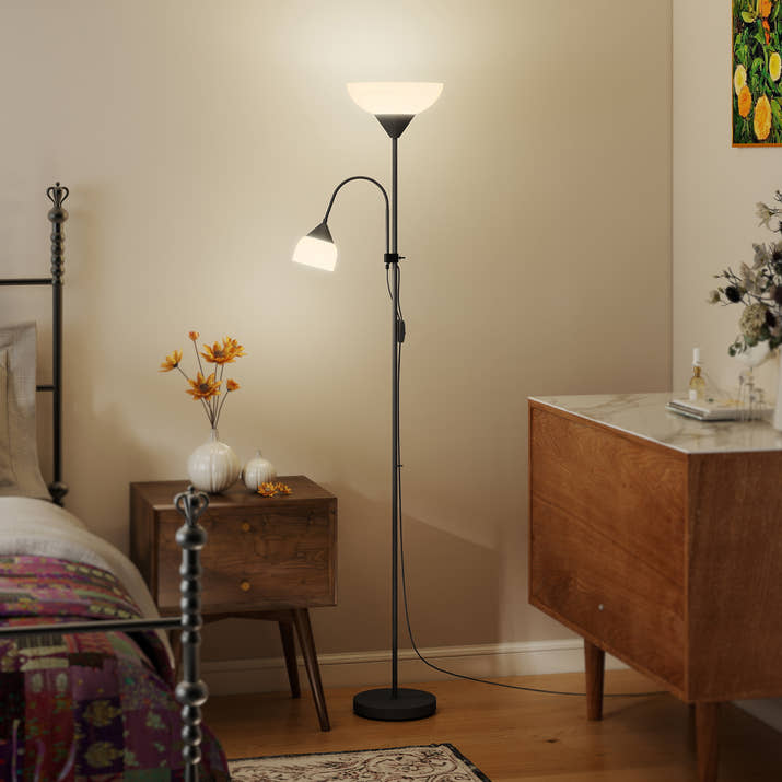 LED Floor Lamp, Suitable For Living Rooms, 180cm High, Mother And Child Shaped Upward Facing Spotlight, With Adjustable Gooseneck Arm, Color Temperature 3000K-4500K-6500K, Black — view 4