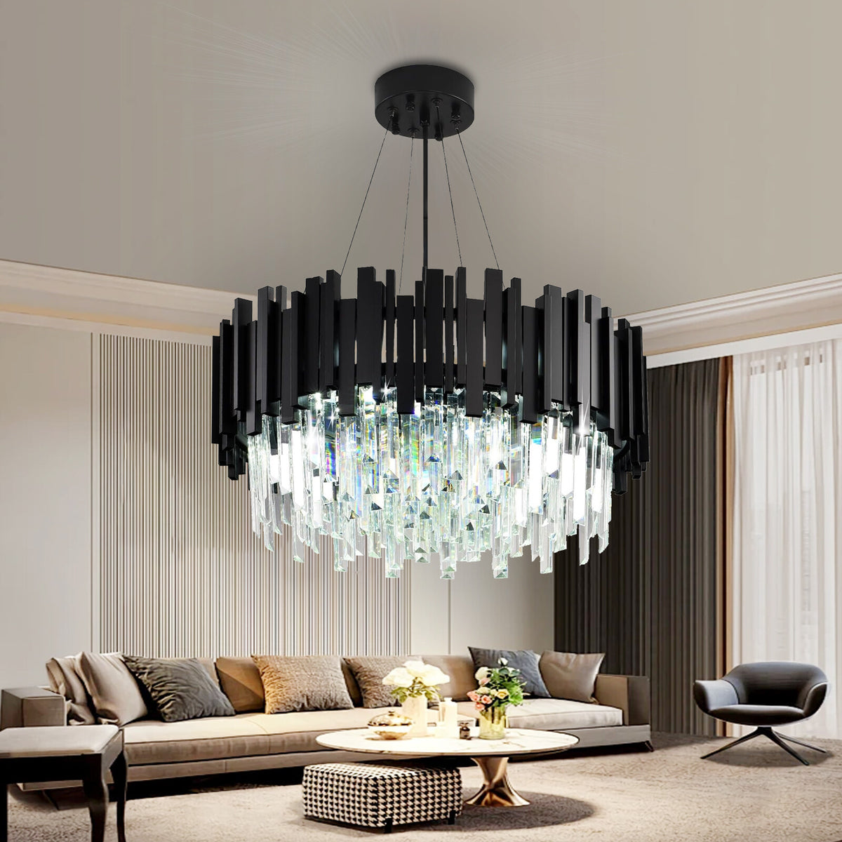 Modern LED Ceiling Light & Pendant Light E14 Crystal Chandelier Dimmable Round
