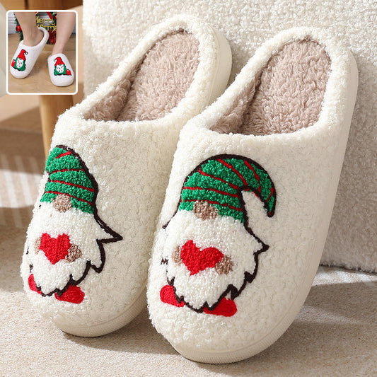 Cute Cartoon Santa Claus Christmas Slippers – Warm Indoor Home Shoes for Couples