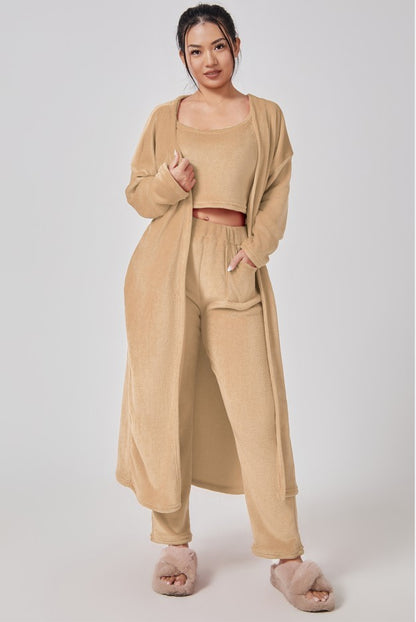 Women’s 3-Piece Cozy Pajama Lounge Set – Warm Winter Matching Suit