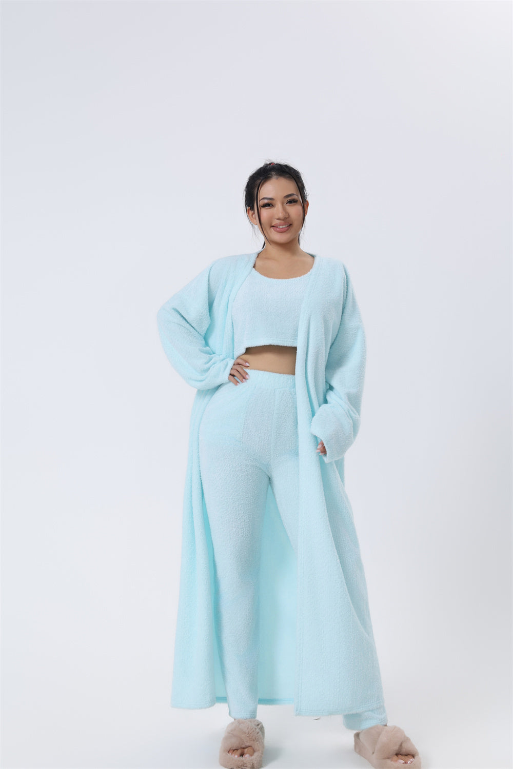 Women’s 3-Piece Cozy Pajama Lounge Set – Warm Winter Matching Suit