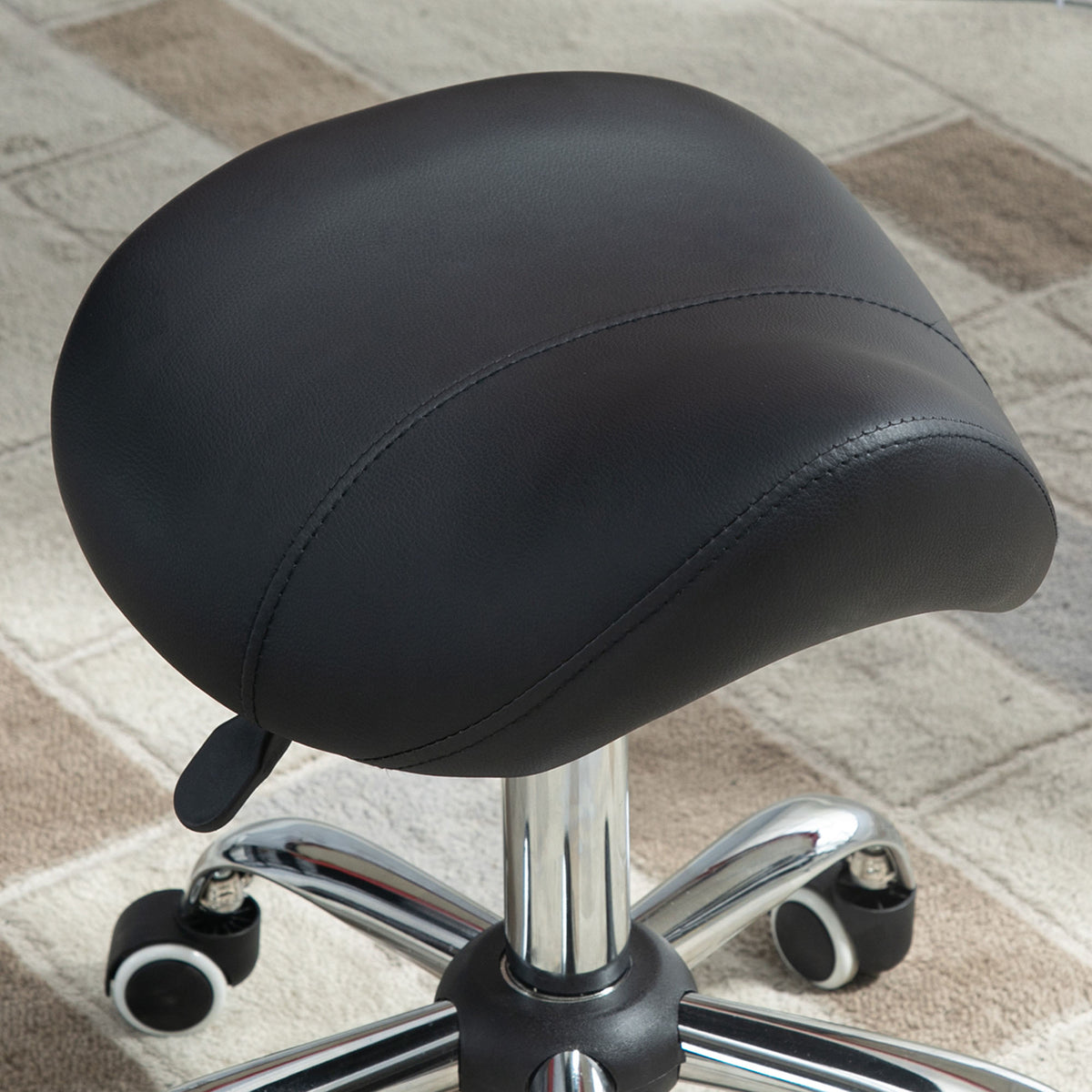 Cosmetic Stool 360Â° Rotate Height Adjustable Salon Massage Spa Chair Hydraulic Rolling Faux Leather Saddle Stool Mobility,Black — view 2