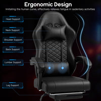 Racing Style Gaming Chair With Footrest,PU Leather,Massage Lumbar Support,Reclining,360degree Swivel Seater Adjustable Height — view 6