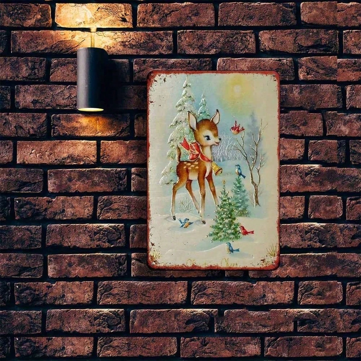 Rustic Iron Metal Wall Sign, Winter Reindeer Snowy Woods Christmas Wall Art — view 4