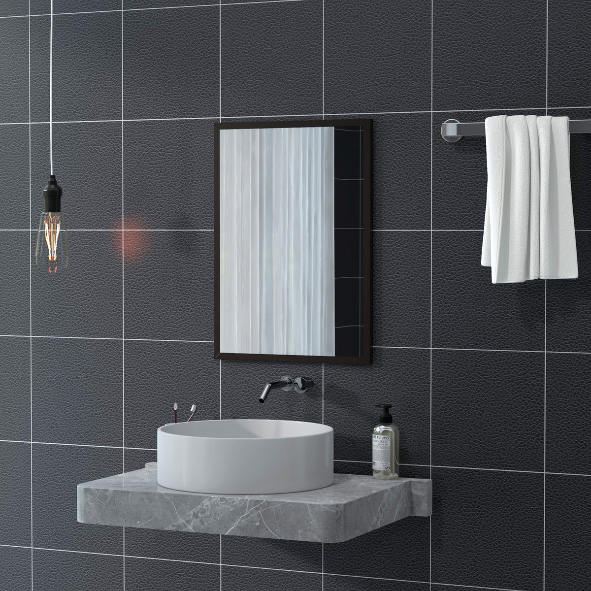Wall Bathroom Mirror,70 X 50 Cm Wall-Mounted Mirror For Living Room,Bedroom,Hallway,Black — view 5