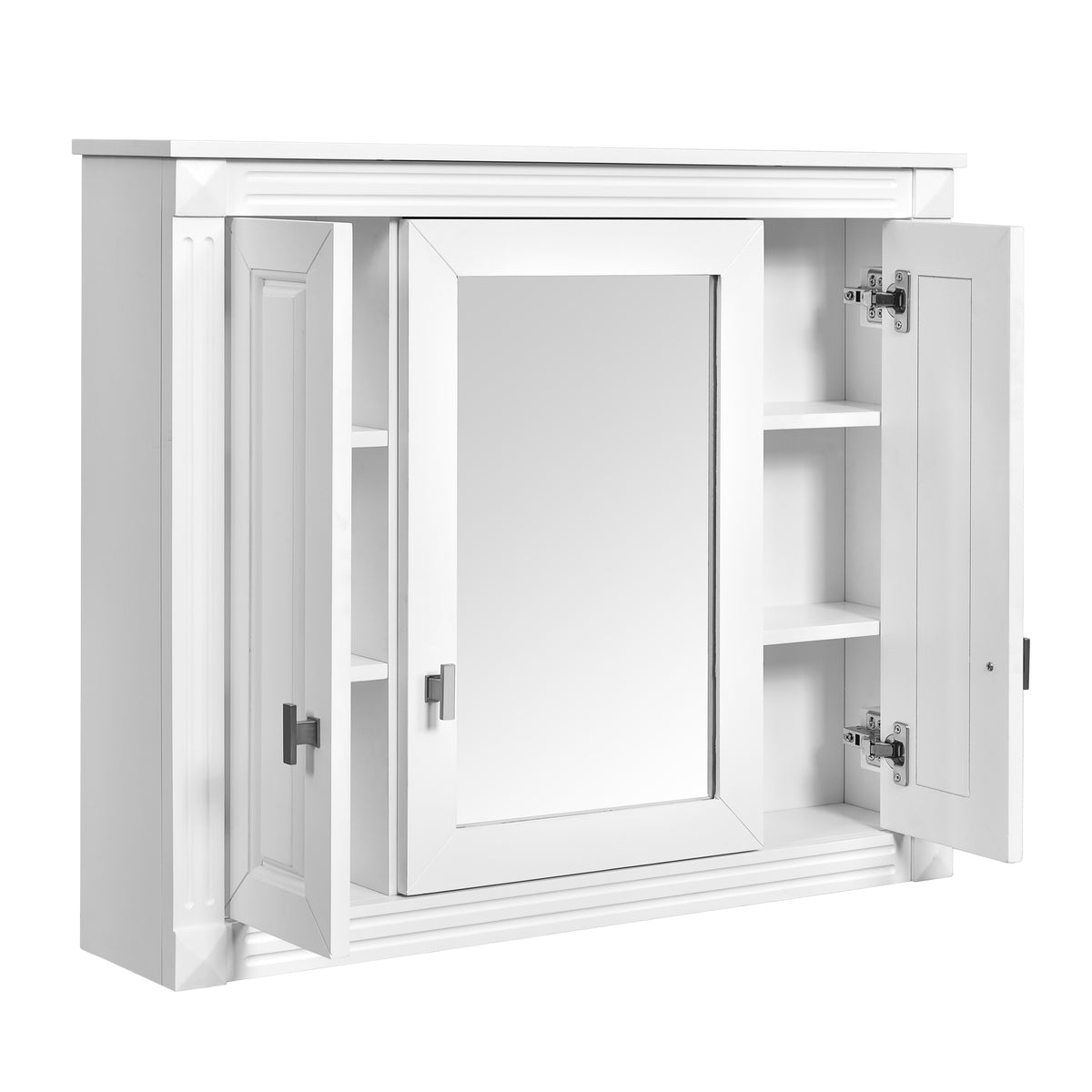Bathroom Wall Cabinet with Mirror, Wall Mounted Medicine Cabinet with 4 Shelves, Mirrored Door Over Toilet Storage Cabinet, White — view 5