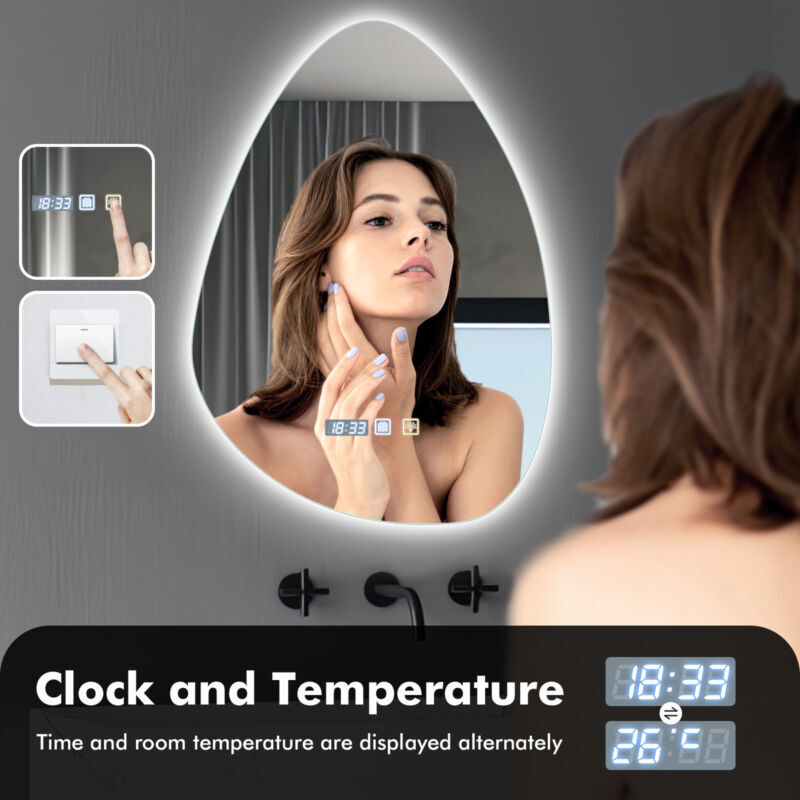 Fogless LED Bathroom Mirror Wall Mounted Demister Adjustable Light Touch Sensor — view 4