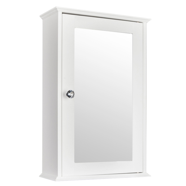 Single Door Mirror Indoor Bathroom Wall Mounted Cabinet Shelf White — view 6