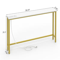 39.37"x5.91"x31.10" Console Table, MDF with Melamine Veneer & Iron Frame, with Power Outlet, White & Gold — view 2