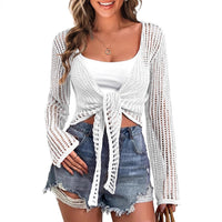 Women’s Hollow Out Beach Cover-Up – Lace-Up Long Sleeve Sweater