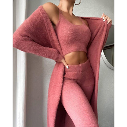 Women’s 3-Piece Cozy Pajama Lounge Set – Warm Winter Matching Suit