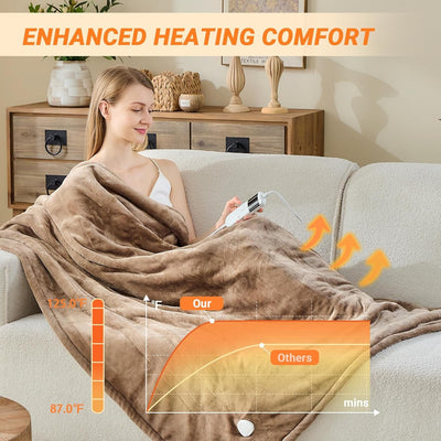 Electric Blanket Heated Throw Over Luxurious Fleece Washable Digital Controller