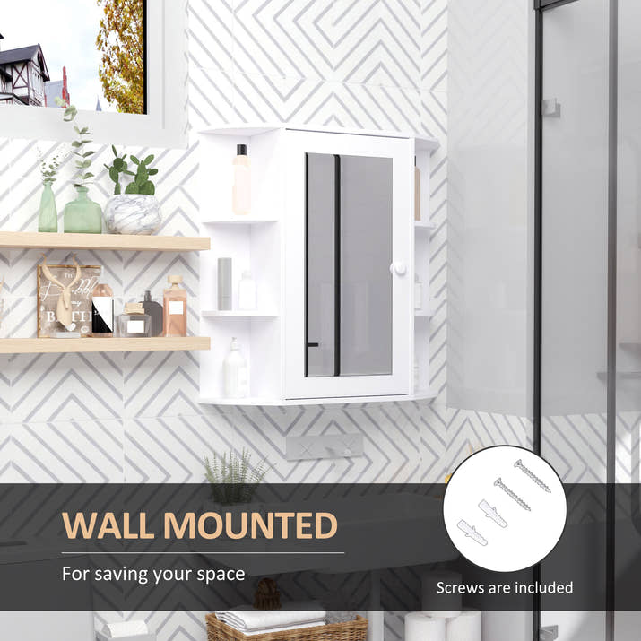 Wall Mounted Bathroom Cabinet With Mirror Single Door Storage Organizer 2-tier Inner Shelves White — view 5