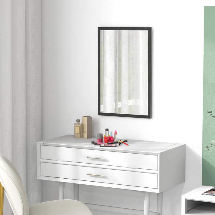 Wall Bathroom Mirror,60 X 40 Cm Wall-Mounted Mirror For Living Room,Bedroom,Hallway,Black — view 4