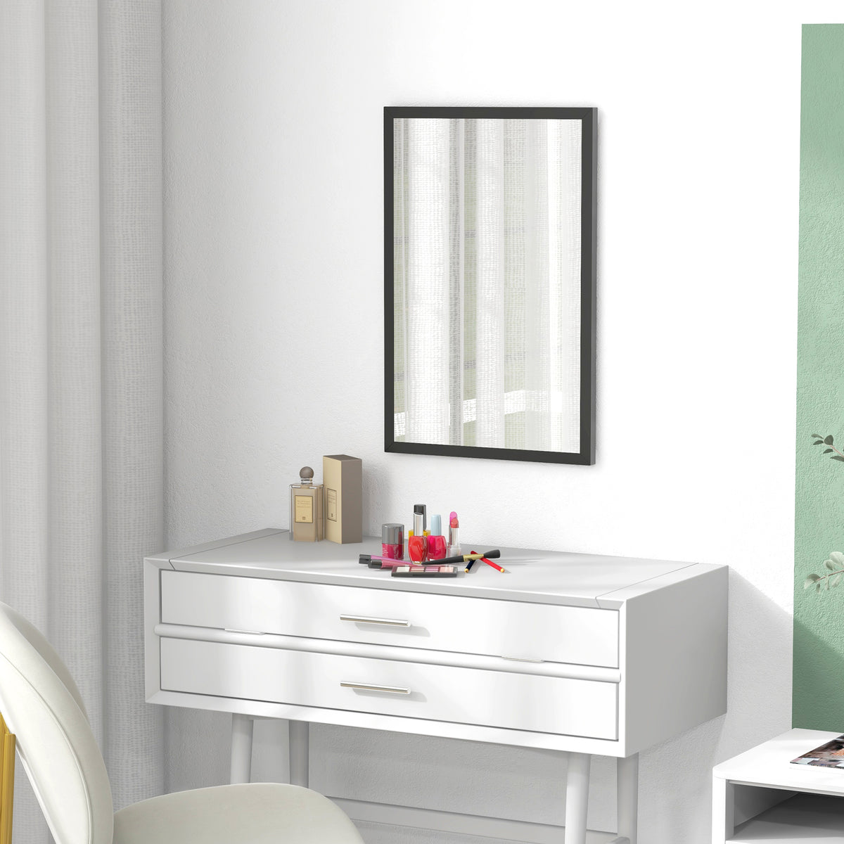 Wall Bathroom Mirror,60 X 40 Cm Wall-Mounted Mirror For Living Room,Bedroom,Hallway,Black — view 4