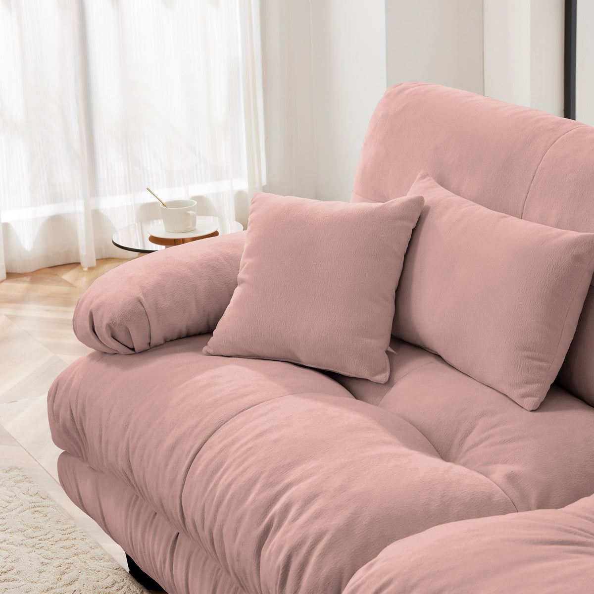 Cloud Couch 2 Seater Sofa for Living Room, Chenille 2 - Seat sofa with 2 Lumbar pillows and 2 throw pillows,Chenille Pink — view 4
