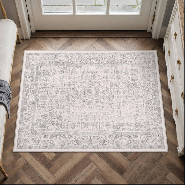 Grey Vintage Area Rug 2x3 Ft, Washable Small Entryway Carpet For Bedroom, Living Room, Hallway And Home Decor