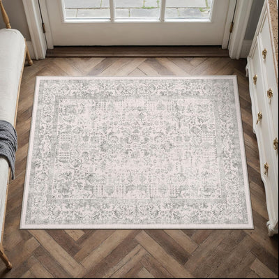 Grey Vintage Washable Area Rug 2x3 Ft — Small Entryway & Hallway Rug
