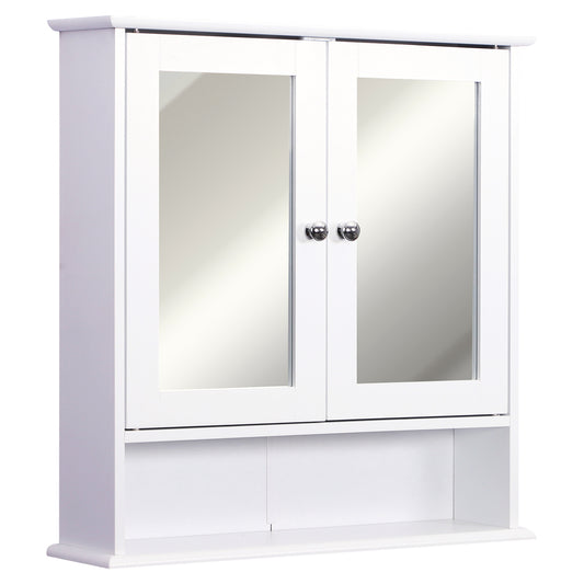 Kleankin Wall-mounted Bathroom Cabinet Mirror Door Organiser Storage Shelves Living Room White