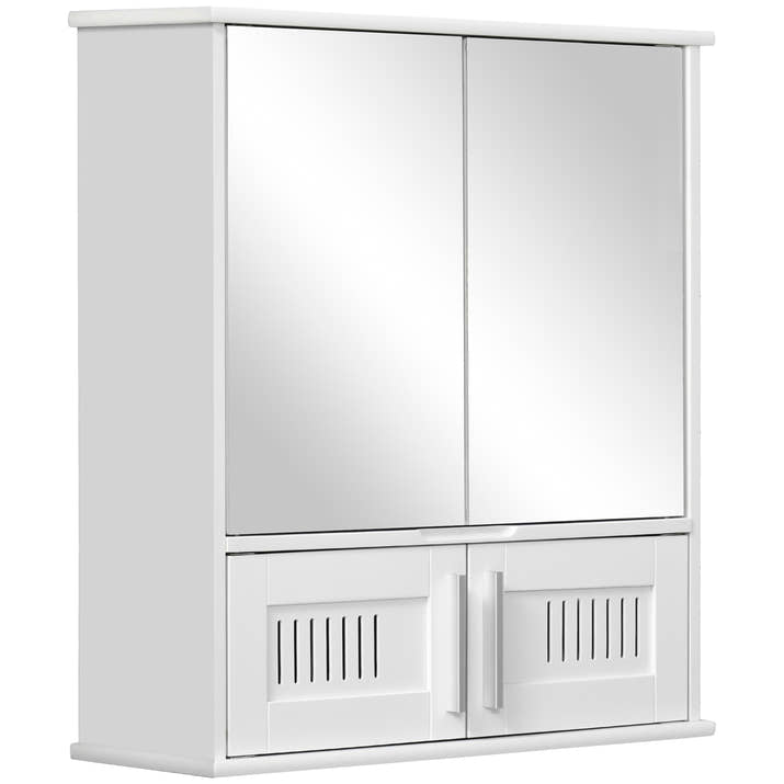 Kleankin Bathroom Mirror Cabinet,Wall Mounted Storage Cupboard With Double Doors And Adjustable Shelf,Bathroom Organizer,White