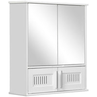 Kleankin Bathroom Mirror Cabinet,Wall Mounted Storage Cupboard With Double Doors And Adjustable Shelf,Bathroom Organizer,White