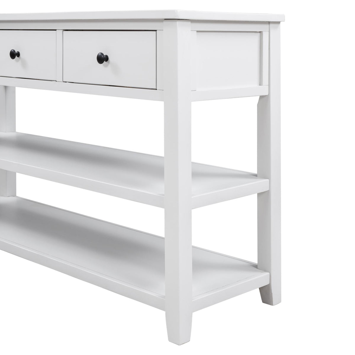 Retro Design Console Table with Two Open Shelves, Pine Solid Wood Frame and Legs for Living Room (Antique White) — view 3
