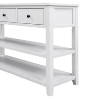 Retro Design Console Table with Two Open Shelves, Pine Solid Wood Frame and Legs for Living Room (Antique White) — view 3