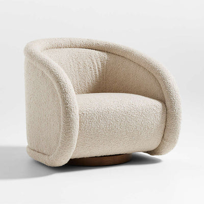 French Vintage Swivel Accent Chair — Upholstered Fabric Armchair