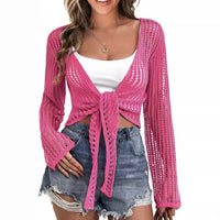 Women’s Hollow Out Beach Cover-Up – Lace-Up Long Sleeve Sweater