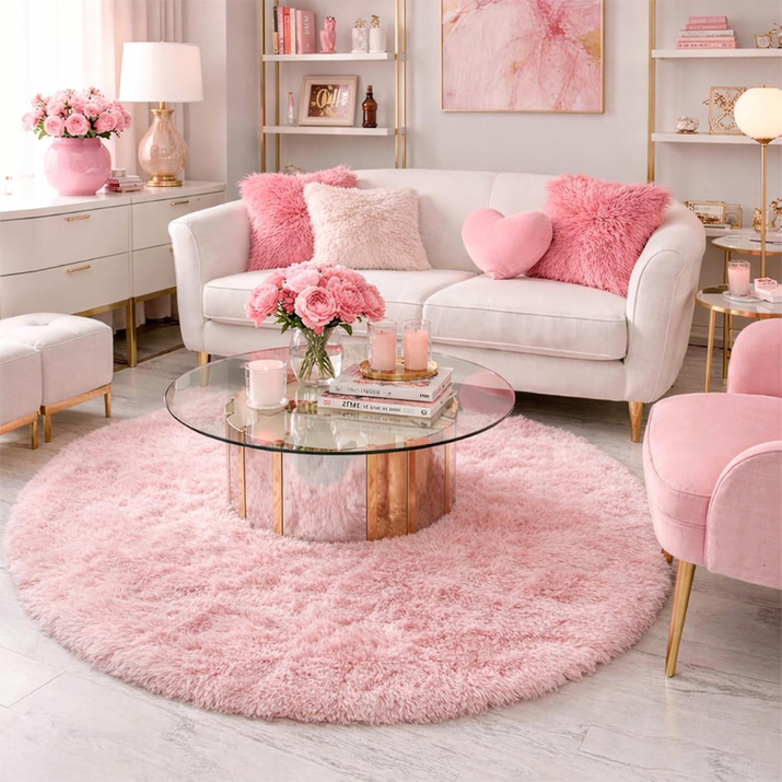 Circle Round Fluffy Area Rug 4Ft For Girls Bedroom Kids Room — view 3