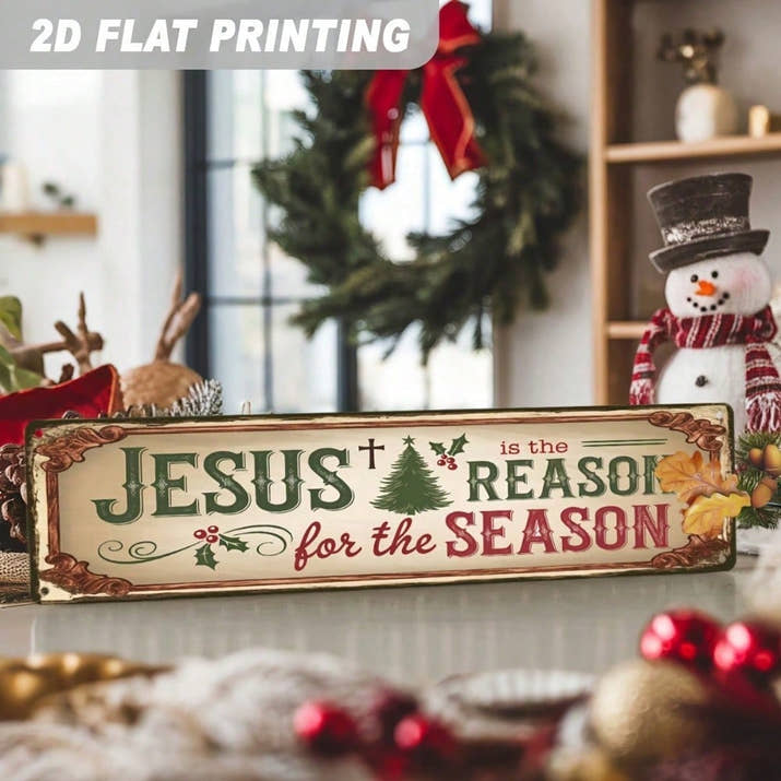 Religious Christmas Metal Sign Is The Reason, Vintage Farmhouse Wall Art — view 2