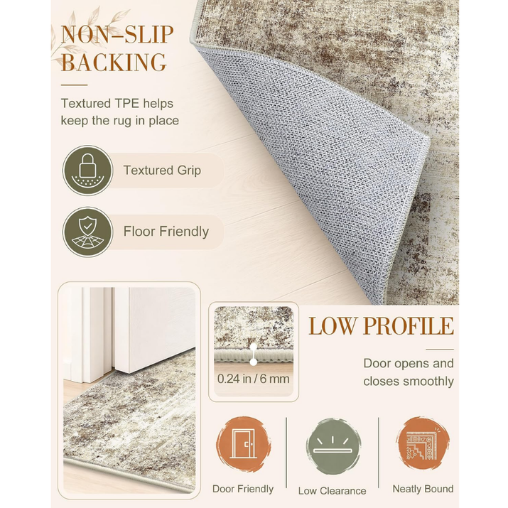 5x7 Washable Area Rug, Soft Non Slip Carpet For Bedroom Living Room Beige Distressed Abstract Modern Farmhouse Rug, Spill Stain Resistant Low — view 2