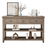 Console Table with Wood Frame and Legs, Sofa Table Entryway Table with 3 Drawers and 2 Open Shelves Wash Gray — view 3