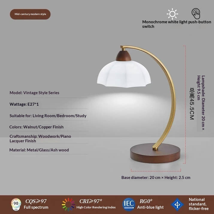 Vintage-style Solid Wood Eye-care Bedside Table Lamp For The Bedroom — view 5