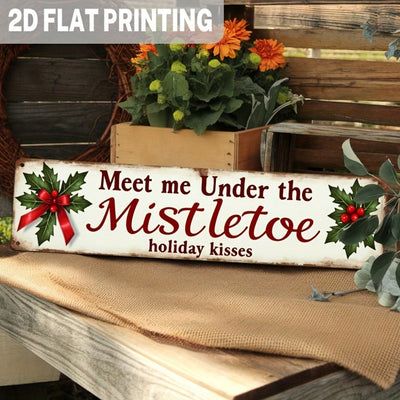 Vintage Christmas Wall Decor Meet Me Under the Mistletoe Metal Sign Art