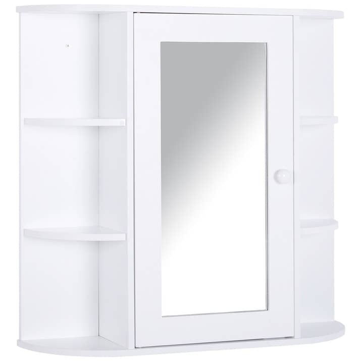 Wall Mounted Bathroom Cabinet With Mirror Single Door Storage Organizer 2-tier Inner Shelves White