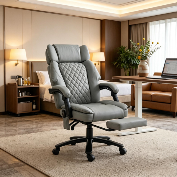 Massage Office Chair, 400lbs Capacity Desk Chair With Heat, Adjustable Headrest, Reclining & Footrest, Light Gray — view 4