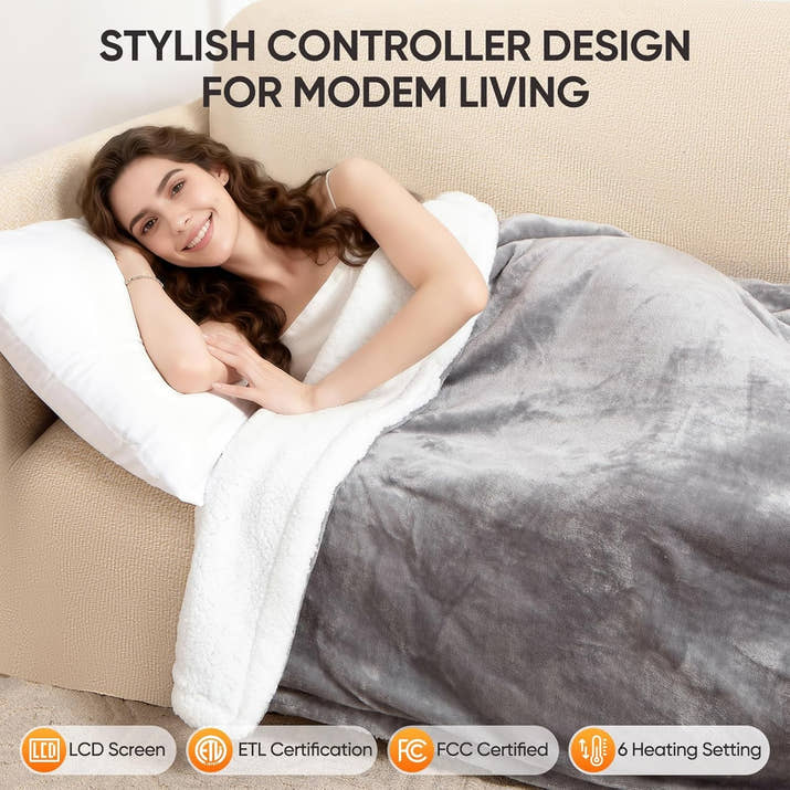 Electric Blanket Heated Throw Over Luxurious Fleece Washable Digital Controller — view 4