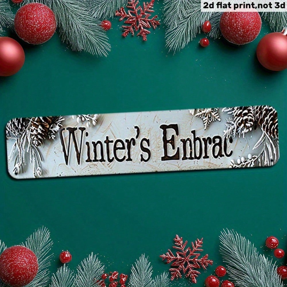 Vintage Winter Embrace Metal Sign 2D Flat, Snowflakes Christmas Wall Art — view 2
