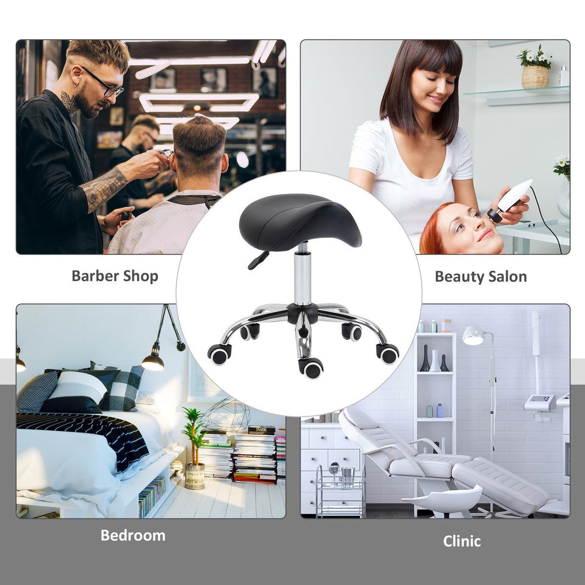 Cosmetic Stool 360Â° Rotate Height Adjustable Salon Massage Spa Chair Hydraulic Rolling Faux Leather Saddle Stool Mobility,Black — view 3