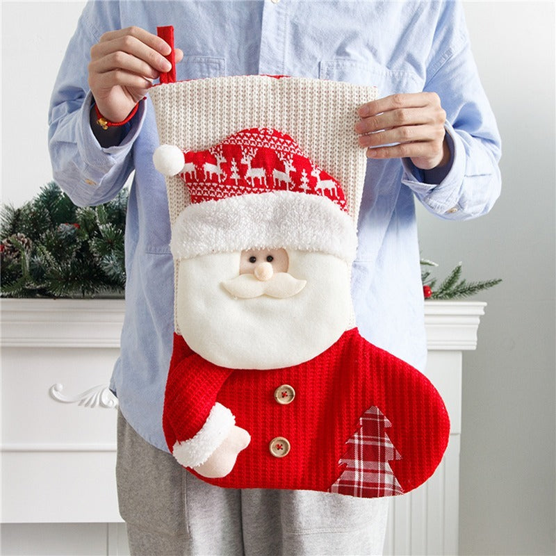 Large Red & White Knitted Christmas Stocking – Santa Claus Fireplace Decor, Xmas Gift Bag & Candy Holder