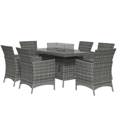 7 Pieces Outdoor Rattan Garden Furniture with Fire Pit Table 6 Seater Garden