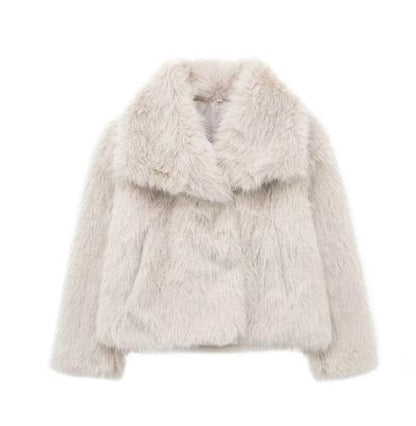 Women’s Winter Plush Lapel Coat – Thicken Casual Long Sleeve Outwear