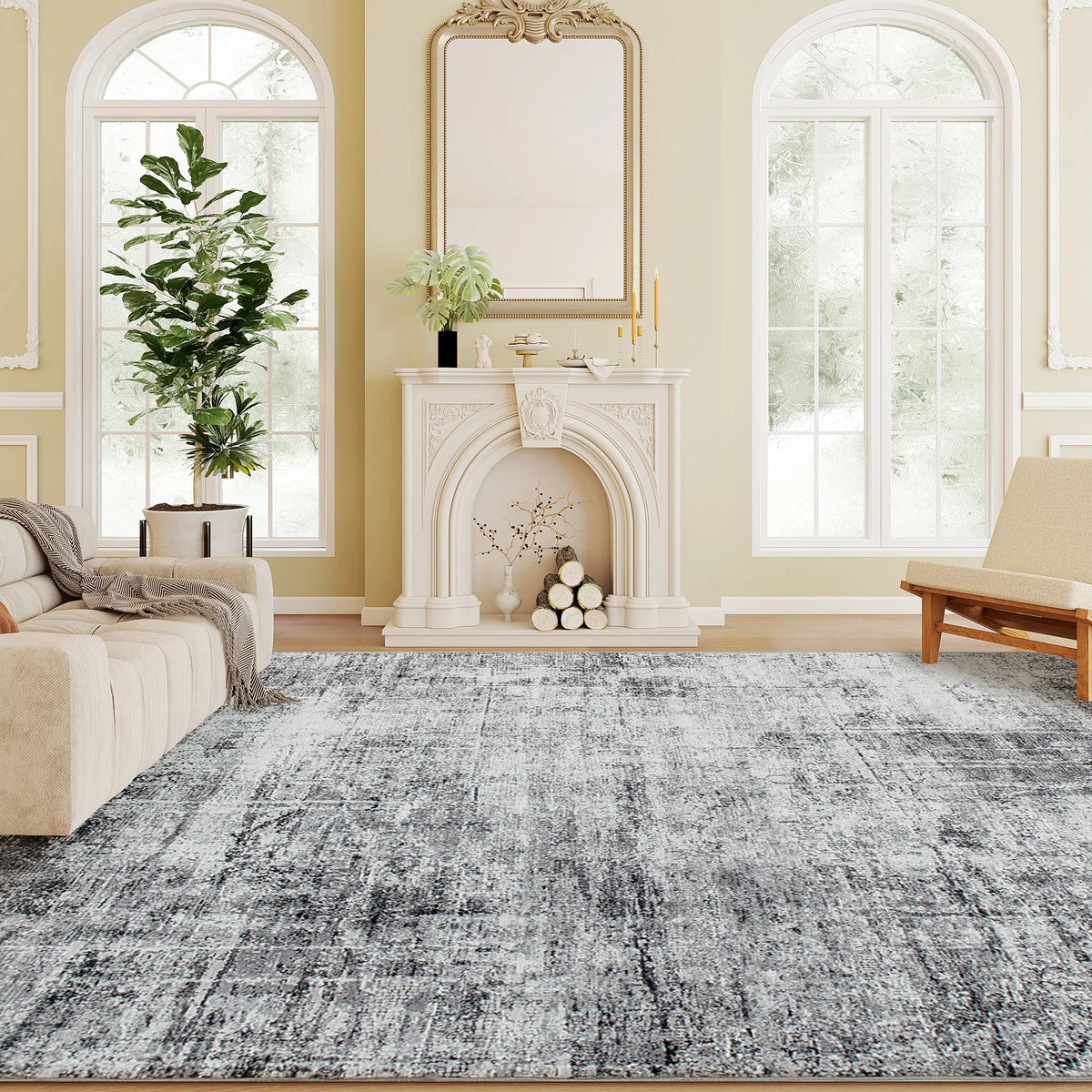 Area Rug for Living Room 6x9, Modern Abstract Machine Washable Rug, Non-Slip Carpet for Bedroom, Dining Room, Grey — view 2