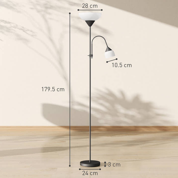 LED Floor Lamp, Suitable For Living Rooms, 180cm High, Mother And Child Shaped Upward Facing Spotlight, With Adjustable Gooseneck Arm, Color Temperature 3000K-4500K-6500K, Black — view 3
