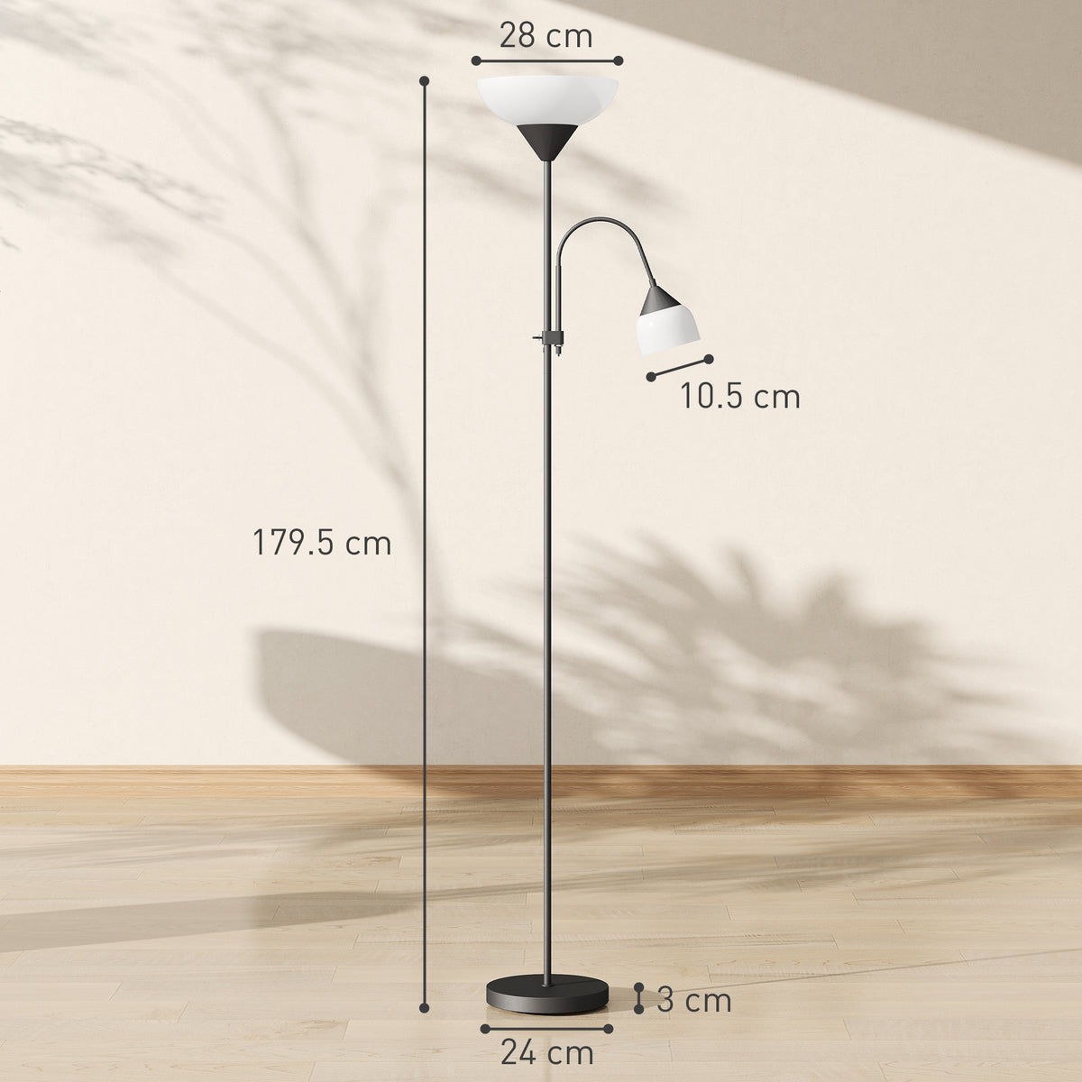 LED Floor Lamp, Suitable For Living Rooms, 180cm High, Mother And Child Shaped Upward Facing Spotlight, With Adjustable Gooseneck Arm, Color Temperature 3000K-4500K-6500K, Black — view 3