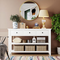 Retro Design Console Table with Two Open Shelves, Pine Solid Wood Frame and Legs for Living Room (Antique White) — view 5