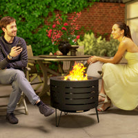 Round Fire Pit with Fire Poker, Portable Wood Burning Firepit with Ash Tray and Hairpin Legs, Outdoor Fireplace, Black — view 5