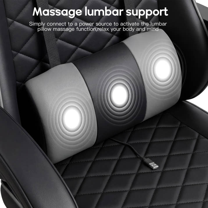 Racing Style Gaming Chair With Footrest,PU Leather,Massage Lumbar Support,Reclining,360degree  Swivel Seater Adjustable Height — view 4
